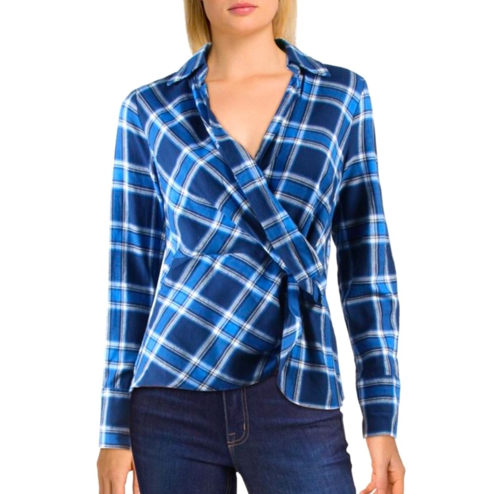 NWT FRNCH Plaid Twist-Front Wrap